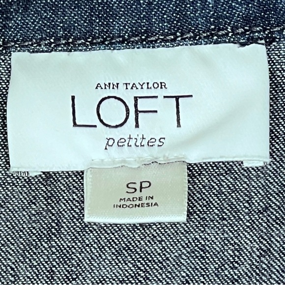 ANN TAYLOR LOFT Dark Denim Jacket Button-up 3/4 Sleeves with Belt Tie Women's SP - Picture 15 of 16